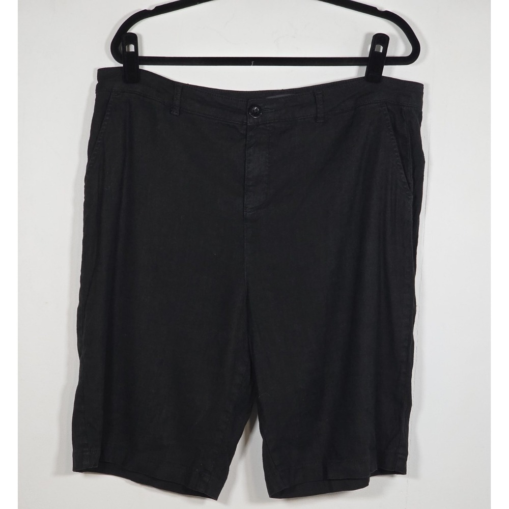 NYDJ Womens Plus 18 Black Linen Blend Bermuda Shorts High Rise Relaxed Casual Su